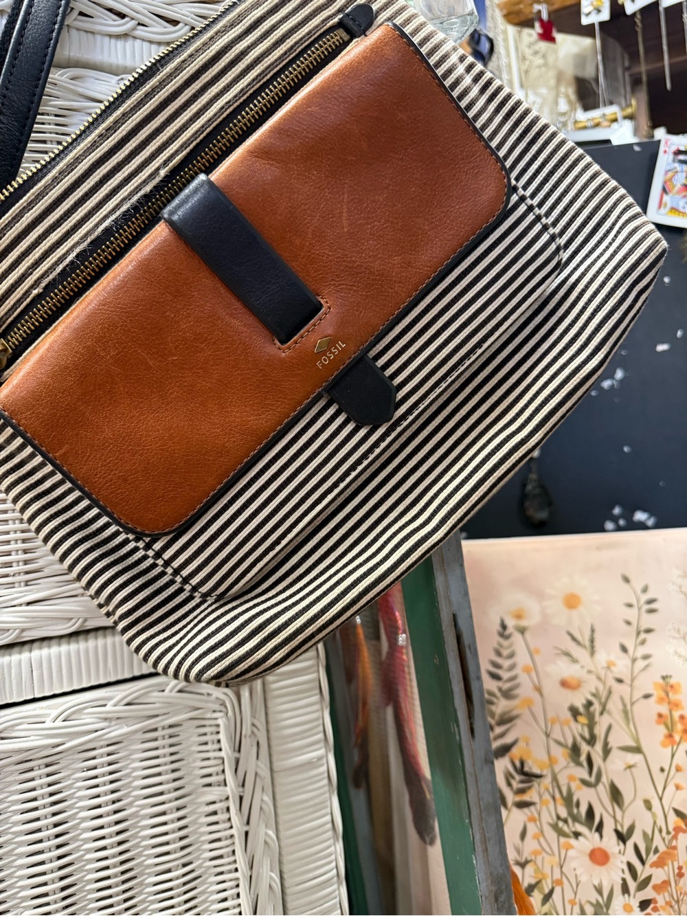 Fossil Brown & Black Striped Crossbody Bag